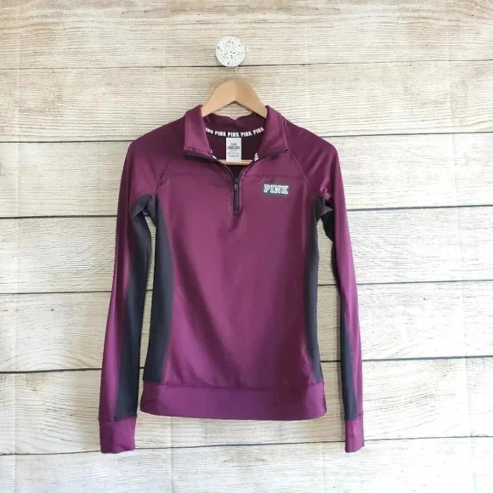 VS PINK Ultimate Quarter Zip Pullover - XS - Maroon/Plum - Excellent Condition
